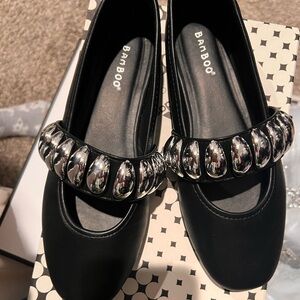 BAMBOO Black Flats with Silver Embellishments